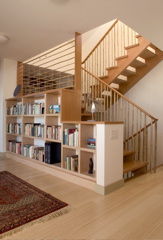 bookshelves on 2nd floor landing